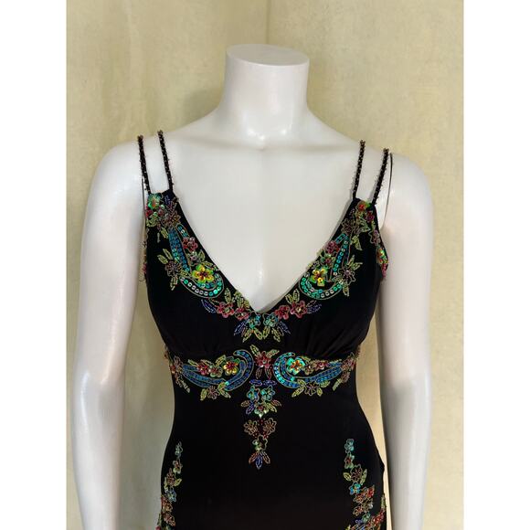 Sue Wong Y2K Sz 6 Black Beaded Drop Waist Fairy Core Whimsygoth Asymmetrical Hem - Picture 7 of 14